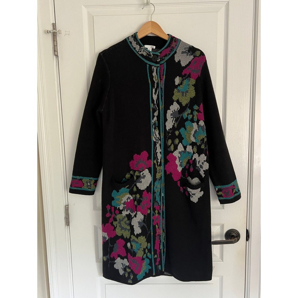 J Jill Trailing Flowers Duster Sweater Artsy Coat Topper Boho Statement Petite M